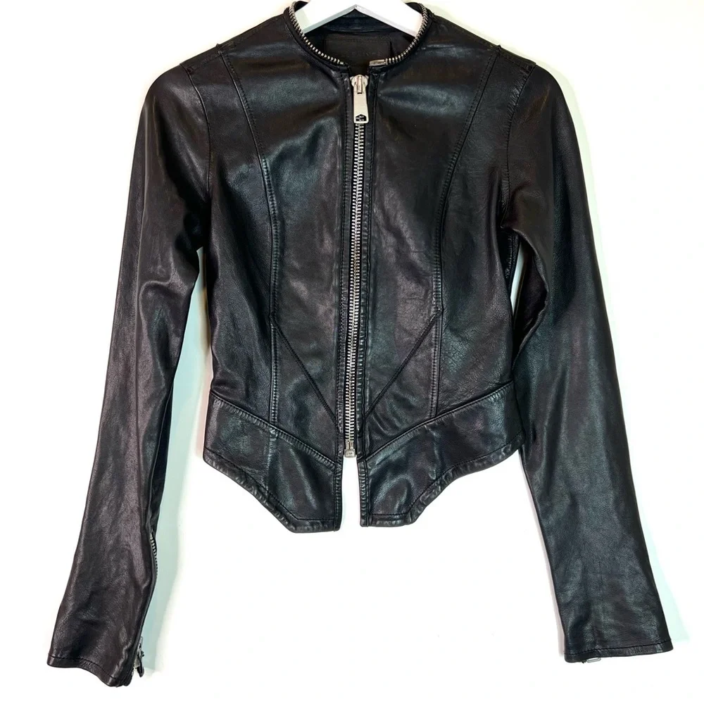 All Saints Calle Blazer Leather Jacket Black Size 00